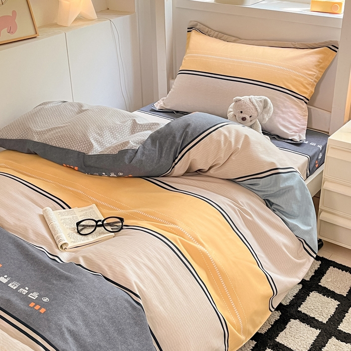 91家纺网 家纺一手货源 找家纺 2024新款全棉印花三件套学生宿舍床三件套上下铺床单被套 极光