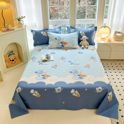 91家纺网 家纺一手货源 找家纺 铭成家纺 2024新款新疆棉喷气印花小清新系列单床单畅游星球