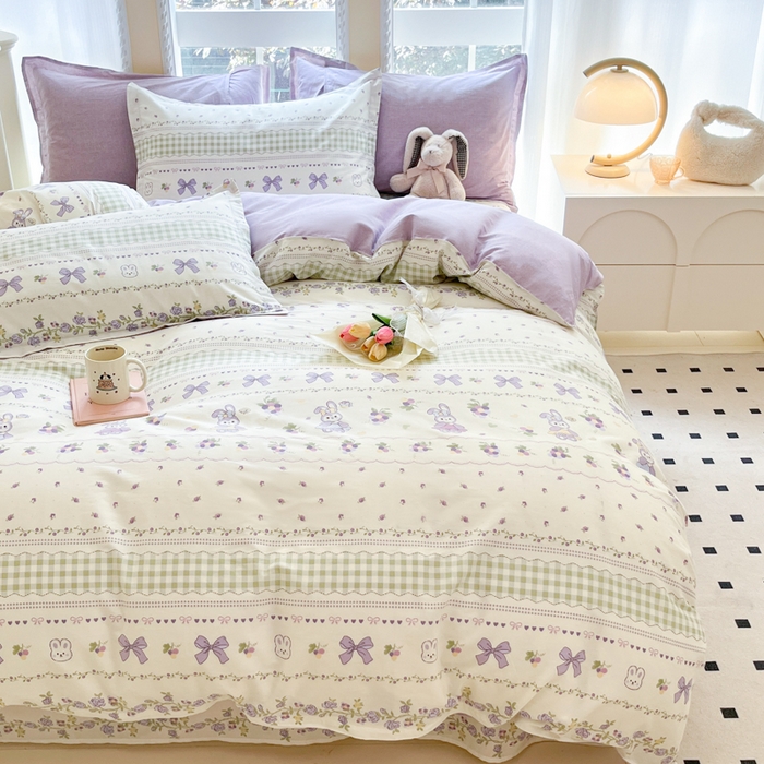 91家纺网 家纺一手货源 找家纺 铭成家纺 2024新款新疆棉喷气印花小清新系列单被套露西娅