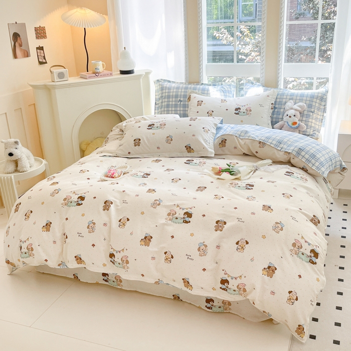 91家纺网 家纺一手货源 找家纺 铭成家纺 2024新款新疆棉喷气印花小清新系列单被套甜品派对