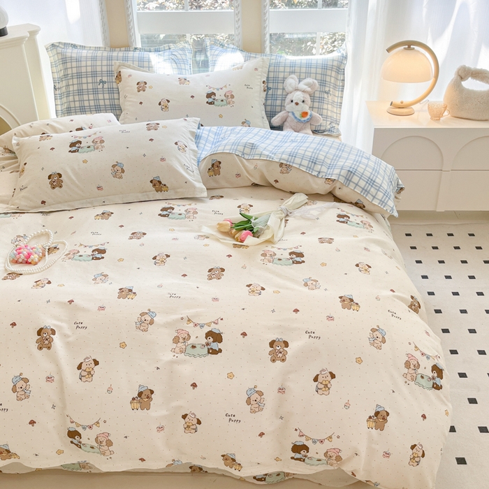 91家纺网 家纺一手货源 找家纺 铭成家纺 2024新款新疆棉喷气印花小清新系列单被套甜品派对