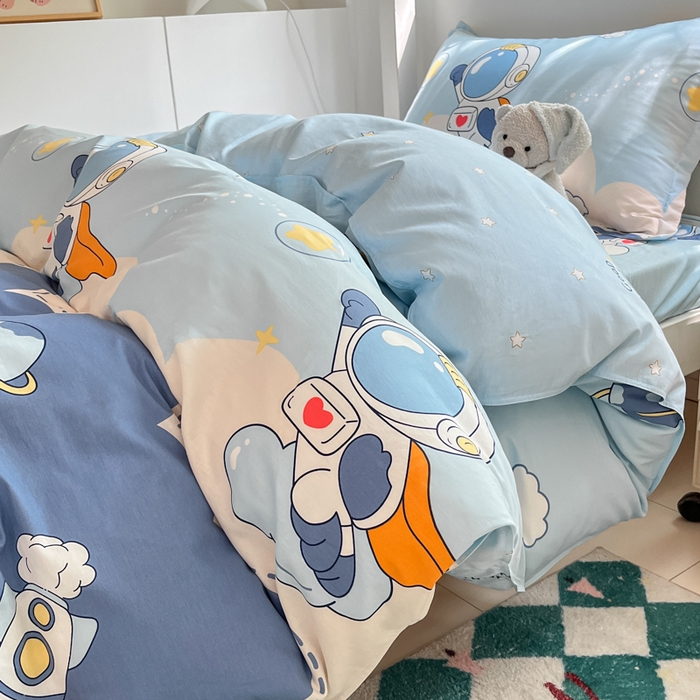 91家纺网 家纺一手货源 找家纺 2024新款全棉印花三件套学生宿舍床三件套上下铺床单被套 畅游星球