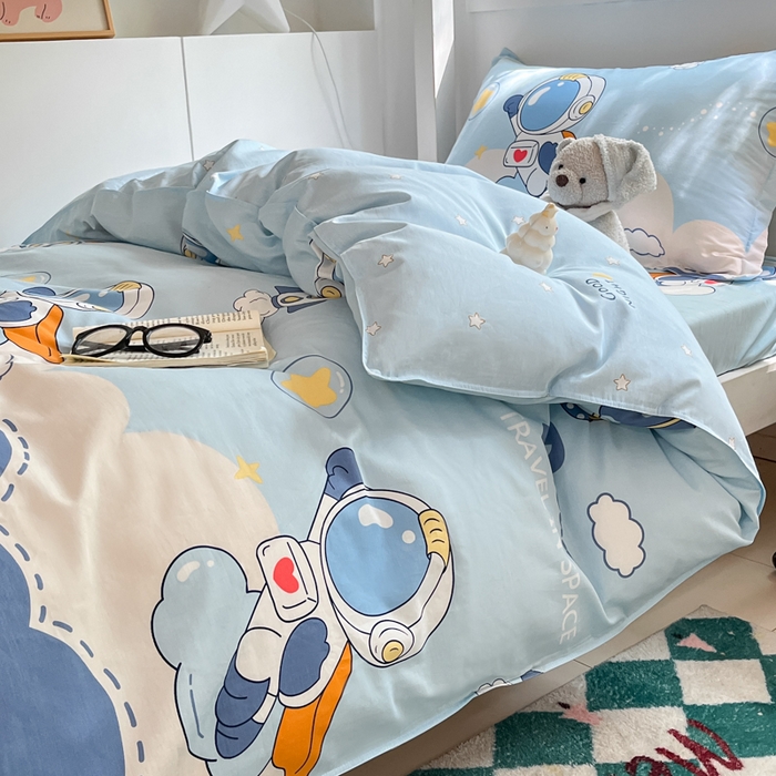 91家纺网 家纺一手货源 找家纺 2024新款全棉印花三件套学生宿舍床三件套上下铺床单被套 畅游星球