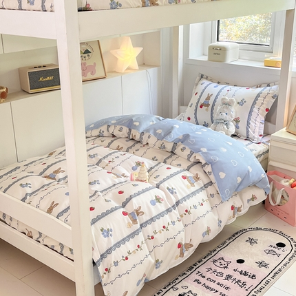 2024新款全棉印花三件套学生宿舍床三件套上下铺床单被套 草莓花期