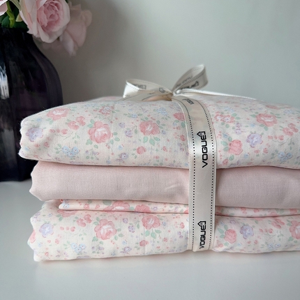 麦伦家居 2024春夏新品全棉有氧双层纱印花系列四件套（叠拍图）海德花园粉