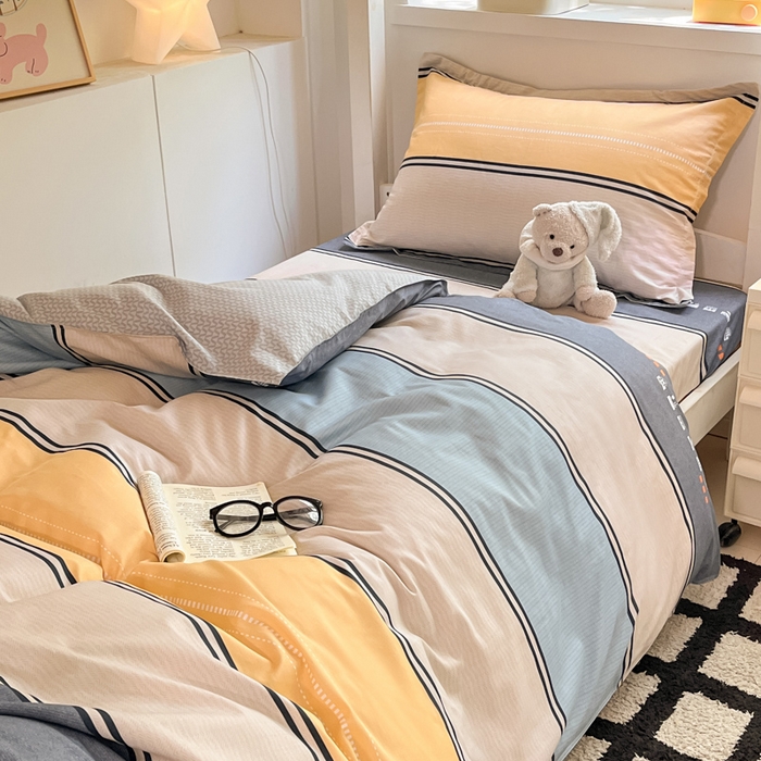 91家纺网 家纺一手货源 找家纺 2024新款全棉印花三件套学生宿舍床三件套上下铺床单被套 极光