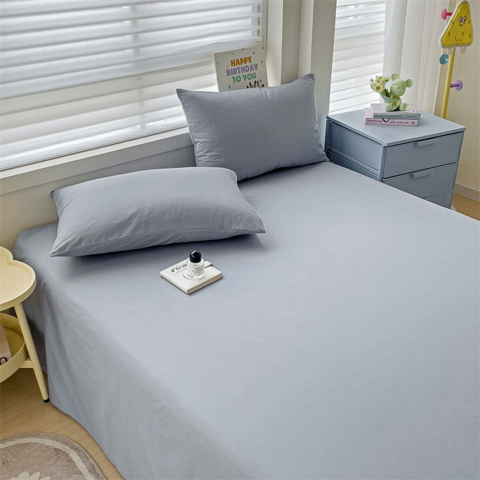 91家纺网 家纺一手货源 找家纺 2024新款全棉简约纯色床单 冰川蓝