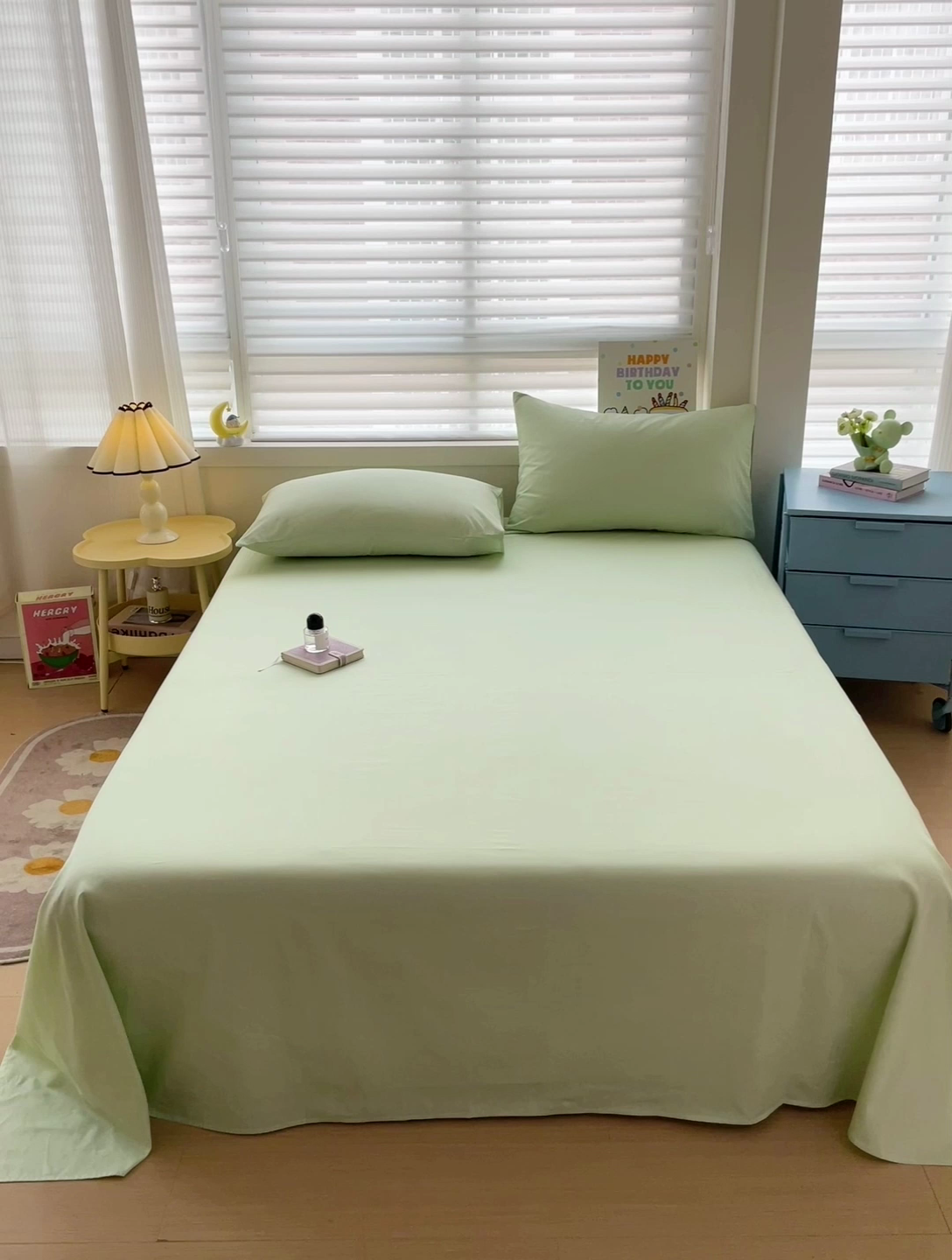 91家纺网 家纺一手货源 找家纺 2024新款全棉简约纯色床单 发芽绿