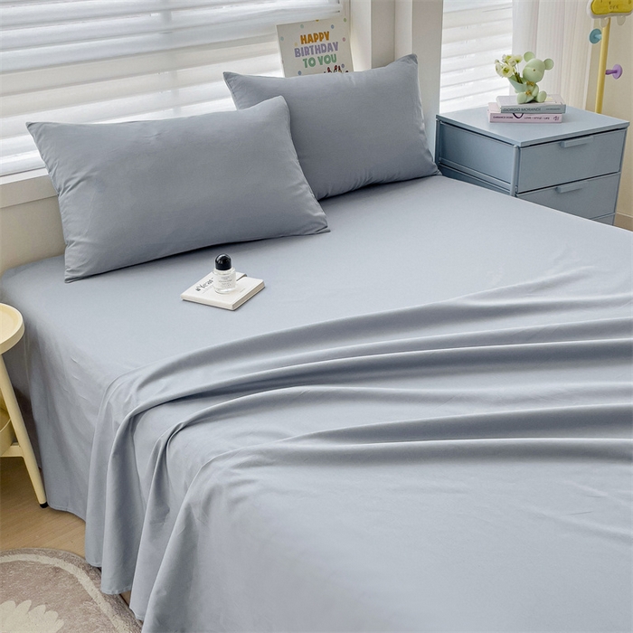 91家纺网 家纺一手货源 找家纺 2024新款全棉简约纯色床单 冰川蓝