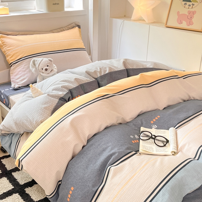 91家纺网 家纺一手货源 找家纺 2024新款全棉印花三件套学生宿舍床三件套上下铺床单被套 极光