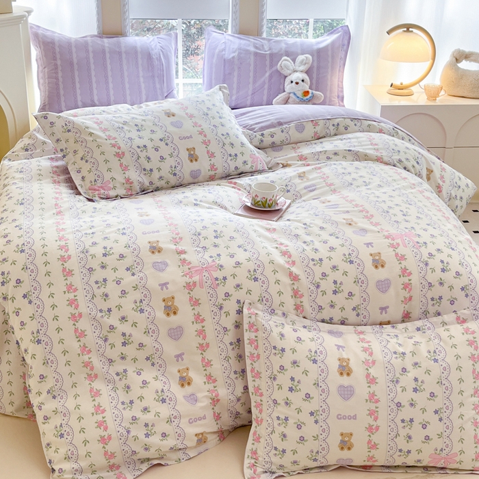 91家纺网 家纺一手货源 找家纺 铭成家纺 2024新款新疆棉喷气印花小清新系列单被套半蕾