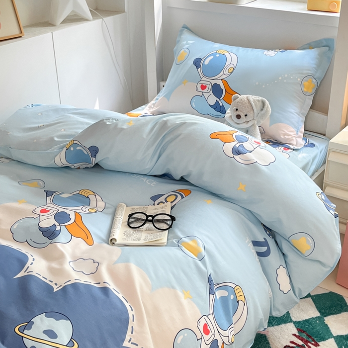 91家纺网 家纺一手货源 找家纺 2024新款全棉印花三件套学生宿舍床三件套上下铺床单被套 畅游星球