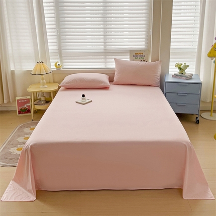 2024新款全棉简约纯色床单 百合粉
