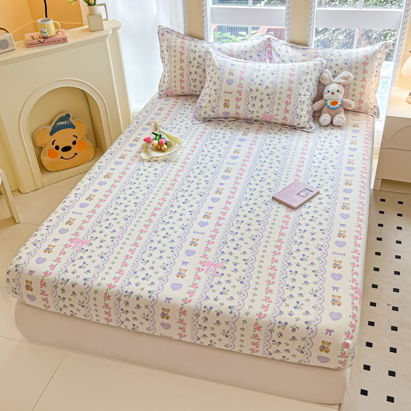 91家纺网 家纺一手货源 找家纺 铭成家纺 2024新款新疆棉喷气印花小清新系列单床笠半蕾