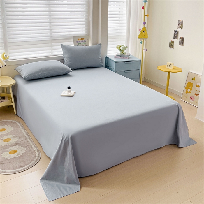 91家纺网 家纺一手货源 找家纺 2024新款全棉简约纯色床单 冰川蓝