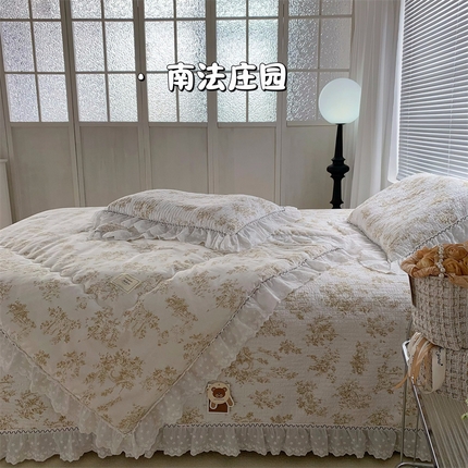 91家纺网 家纺一手货源 找家纺 佰织鑫家居（会员-5元） 2024新款繁花系列全棉砂洗棉花床盖款春秋被四件套 南法庄园