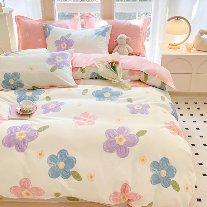 91家纺网 家纺一手货源 找家纺 铭成家纺 2024新款新疆棉喷气印花小清新系列单被套茉晓