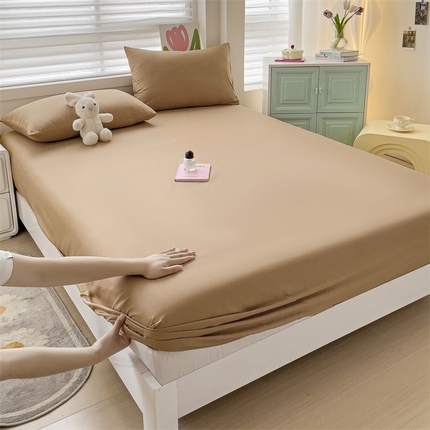 2024新款纯色全棉简约床笠 驼色