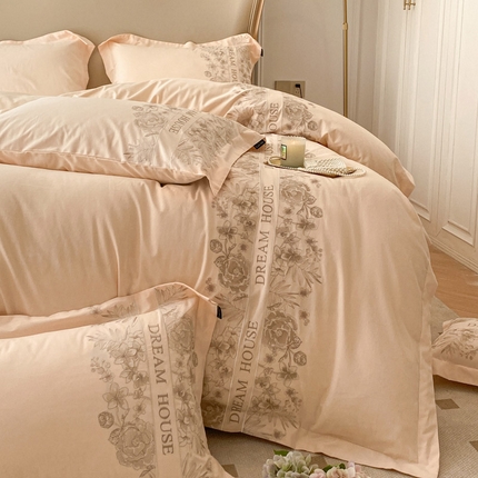 91家纺网 家纺一手货源 找家纺 （总）爱妮菲 【暖冬系列】加厚纯棉磨毛四件套全棉高奢重工刺绣A类100支长绒棉床上用品床单被套简约纯色-花漾