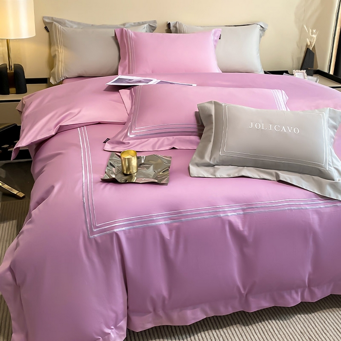 91家纺网 家纺一手货源 找家纺 爱妮菲 2024新款100支长绒棉酒店风四件套全棉纯棉纯色简约床单被套轻奢床笠款床上用品 洛卡-葡萄紫