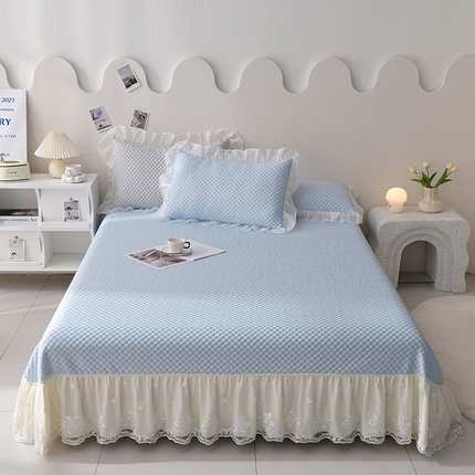 91家纺网 家纺一手货源 找家纺 （总）梦之星 2025新款凉豆豆纯色系床裙款床单款床盖床单凉席三件套