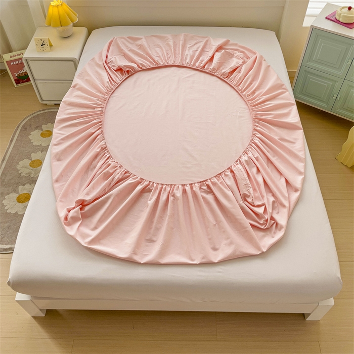 91家纺网 家纺一手货源 找家纺 2024新款纯色全棉简约床笠 百合粉