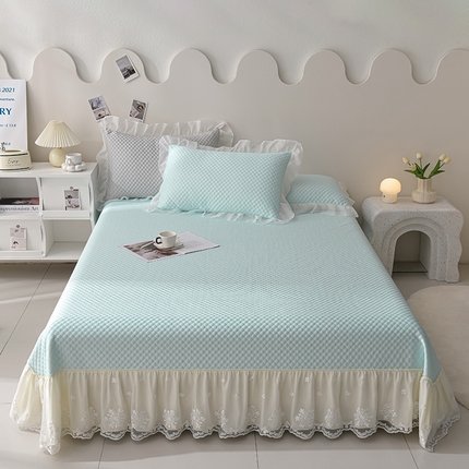 91家纺网 家纺一手货源 找家纺 （总）梦之星 2025新款凉豆豆纯色系床裙款床单款床盖床单凉席三件套