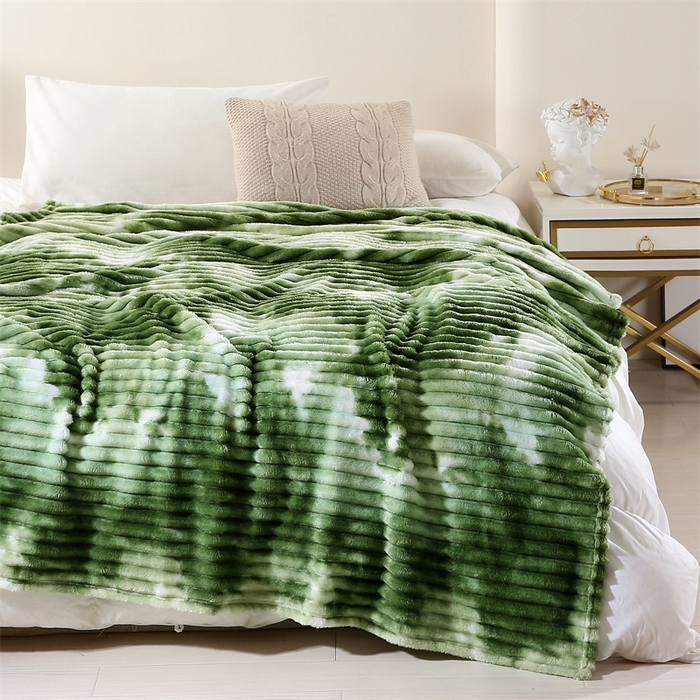 91家纺网 家纺一手货源 找家纺 （总）巴木赫 2024新款260克扎染印花抽条毛毯毯子