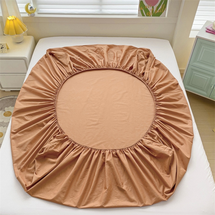 91家纺网 家纺一手货源 找家纺 2024新款纯色全棉简约床笠 爱玛橙