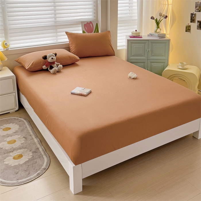 91家纺网 家纺一手货源 找家纺 2024新款纯色全棉简约床笠 爱玛橙