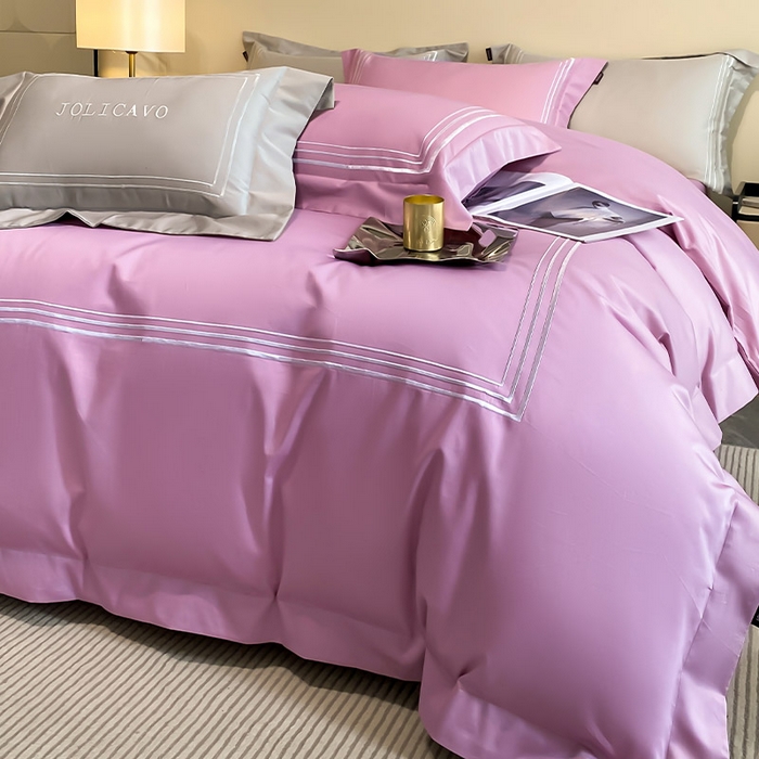 91家纺网 家纺一手货源 找家纺 爱妮菲 2024新款100支长绒棉酒店风四件套全棉纯棉纯色简约床单被套轻奢床笠款床上用品 洛卡-葡萄紫