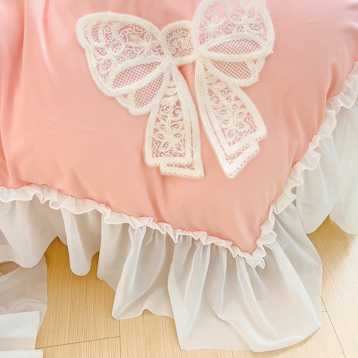 91家纺网 家纺一手货源 找家纺 言熙居家纺 2024新款韩版贴布绣雪纺花边床盖款四件套-初恋 初恋-玉