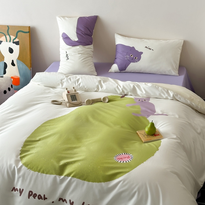 91家纺网 家纺一手货源 找家纺 艾沁家纺 2024新款40S全棉贡缎数码印花水洗棉四件套 肥梨