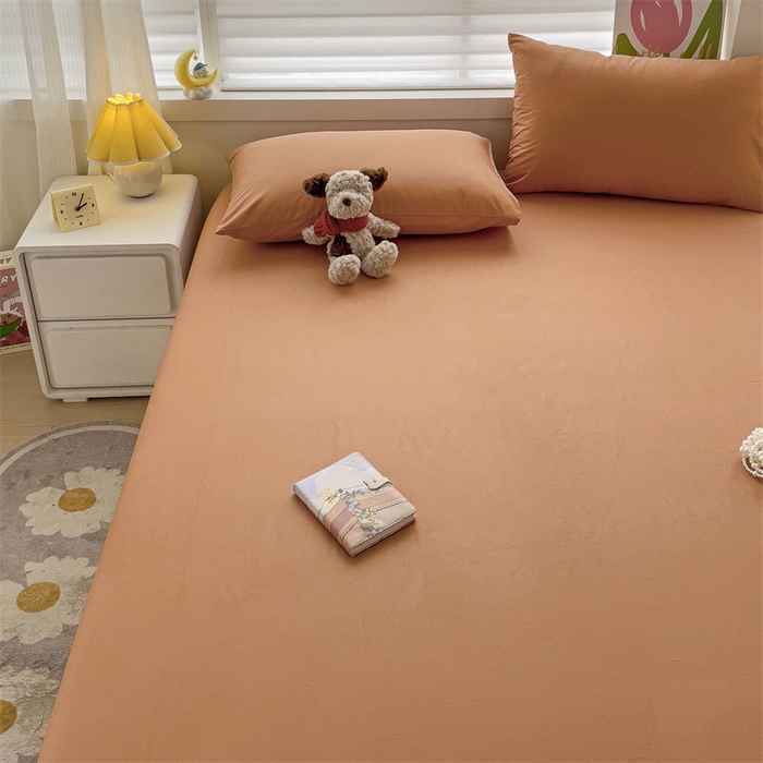91家纺网 家纺一手货源 找家纺 2024新款纯色全棉简约床笠 爱玛橙