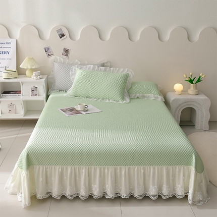 91家纺网 家纺一手货源 找家纺 （总）梦之星 2025新款凉豆豆纯色系床裙款床单款床盖床单凉席三件套