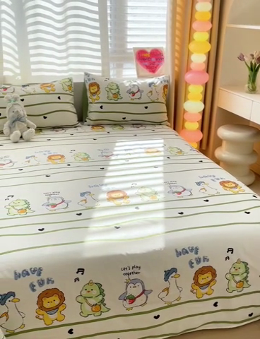 91家纺网 家纺一手货源 找家纺 名兮家居 2024年新款全棉床单 动物联欢