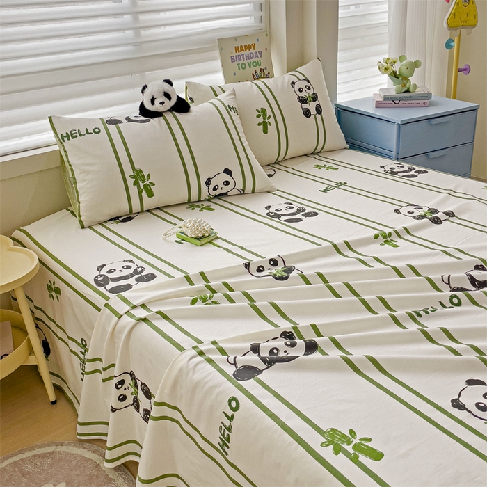 91家纺网 家纺一手货源 找家纺 名兮家居 2024年新款全棉床单 呆萌熊猫