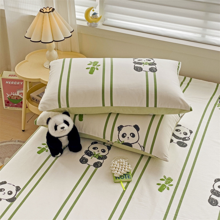 91家纺网 家纺一手货源 找家纺 名兮家居 2024年新款全棉床单 呆萌熊猫