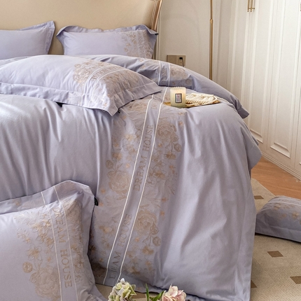 91家纺网 家纺一手货源 找家纺 （总）爱妮菲 【暖冬系列】加厚纯棉磨毛四件套全棉高奢重工刺绣A类100支长绒棉床上用品床单被套简约纯色-花漾