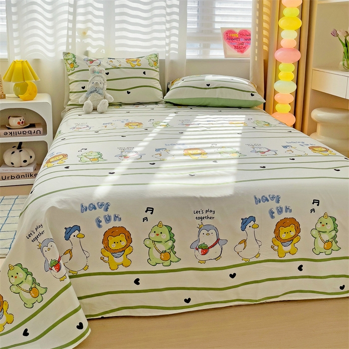 91家纺网 家纺一手货源 找家纺 名兮家居 2024年新款全棉床单 动物联欢