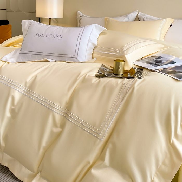 91家纺网 家纺一手货源 找家纺 爱妮菲 2024新款100支长绒棉酒店风四件套全棉纯棉纯色简约床单被套轻奢床笠款床上用品 洛卡-芝士黄