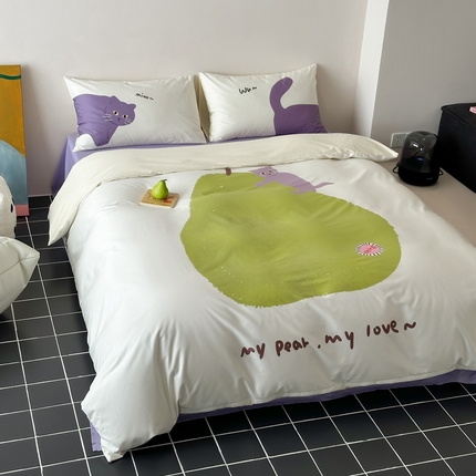 （总）艾沁家纺 2024新款40S全棉贡缎数码印花水洗棉四件套