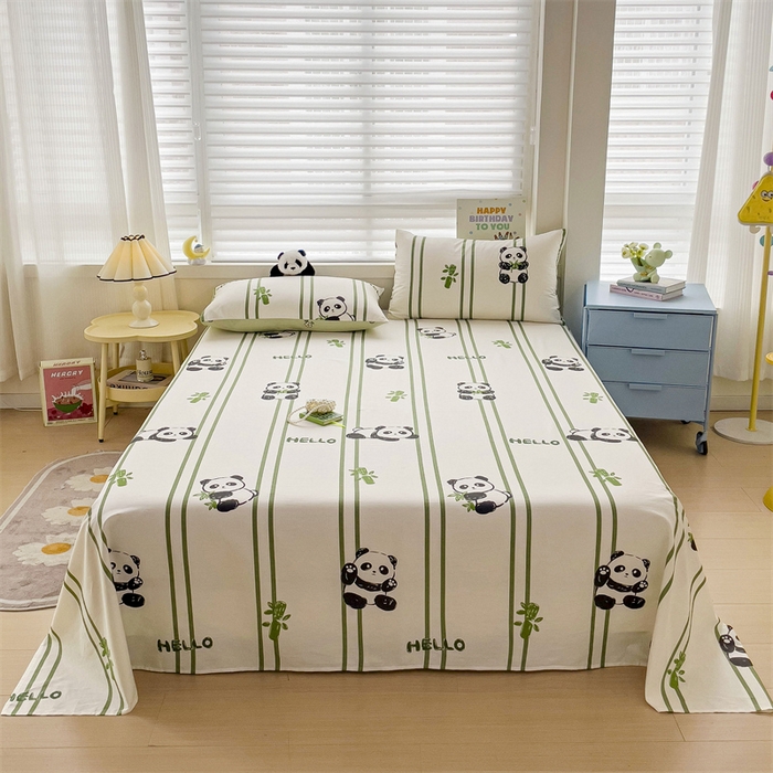 91家纺网 家纺一手货源 找家纺 名兮家居 2024年新款全棉床单 呆萌熊猫