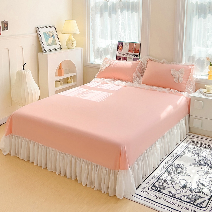 91家纺网 家纺一手货源 找家纺 言熙居家纺 2024新款韩版贴布绣雪纺花边床盖款四件套-初恋 初恋-玉