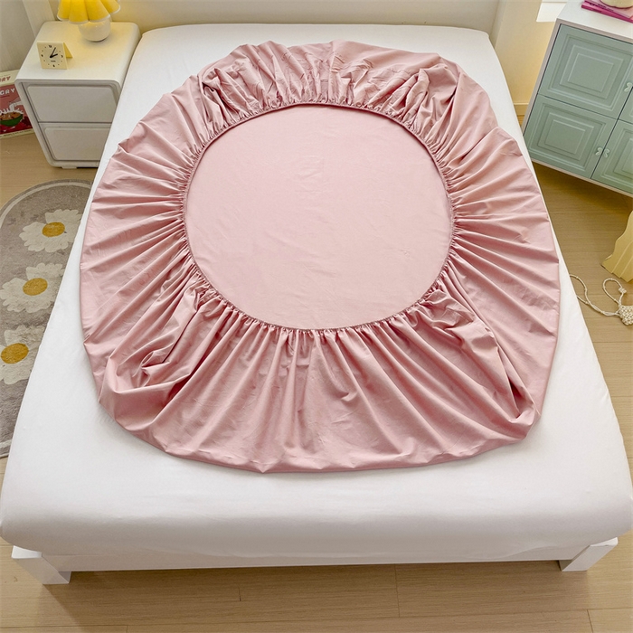 91家纺网 家纺一手货源 找家纺 2024新款纯色全棉简约床笠 豆沙