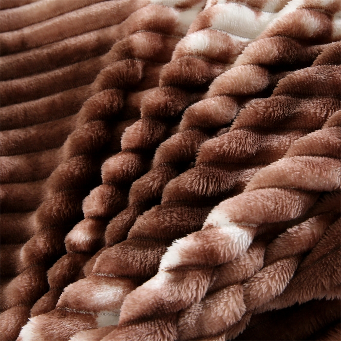 91家纺网 家纺一手货源 找家纺 巴木赫 2024新款260克扎染印花抽条毛毯毯子 棕咖