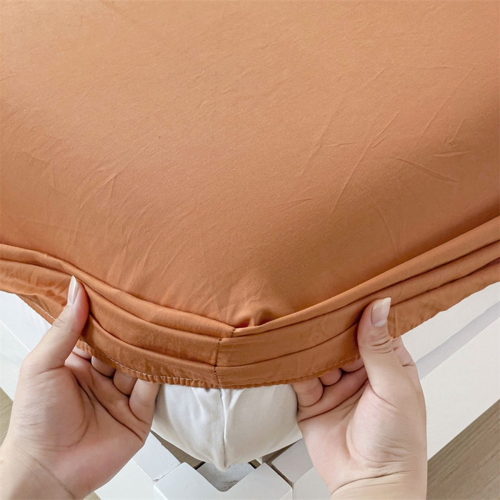 91家纺网 家纺一手货源 找家纺 2024新款纯色全棉简约床笠 爱玛橙