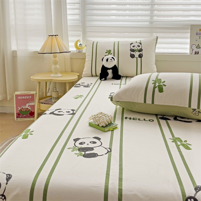 91家纺网 家纺一手货源 找家纺 名兮家居 2024年新款全棉床单 呆萌熊猫