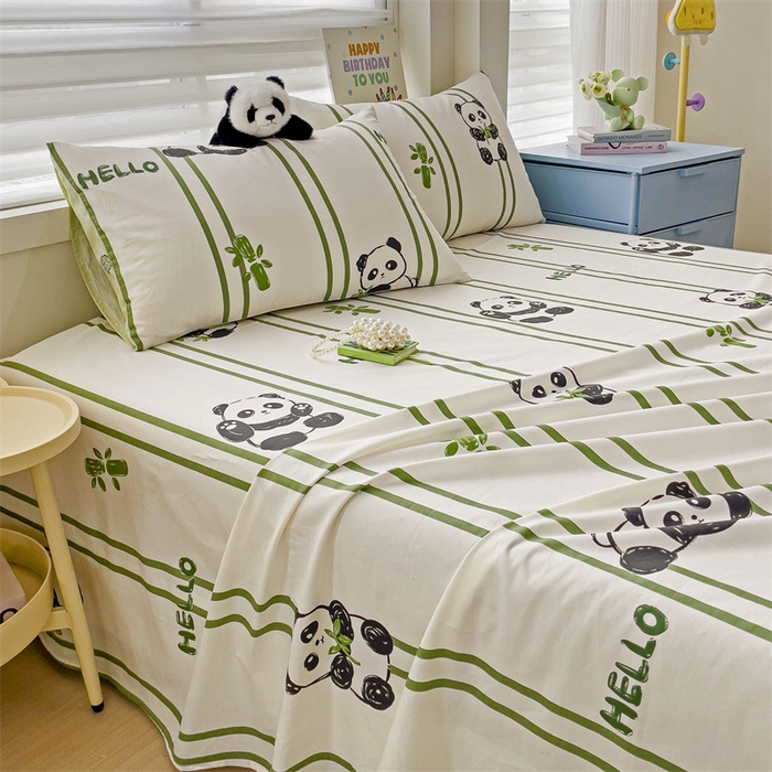 91家纺网 家纺一手货源 找家纺 名兮家居 2024年新款全棉床单 呆萌熊猫