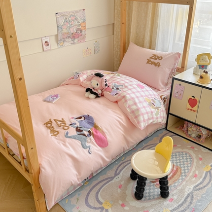 沐辰 2024新款正版学生床三丽鸥+迪士尼毛巾绣绣花四件套 朱迪警官-粉